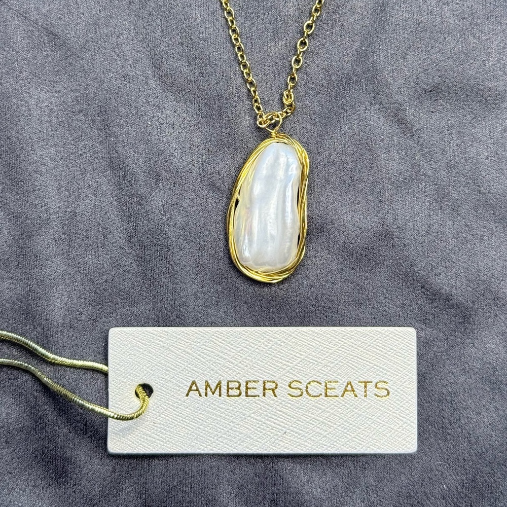 Amber Sceats 18k Gold Plated Necklace with Iridescent Pearl Pendant - White